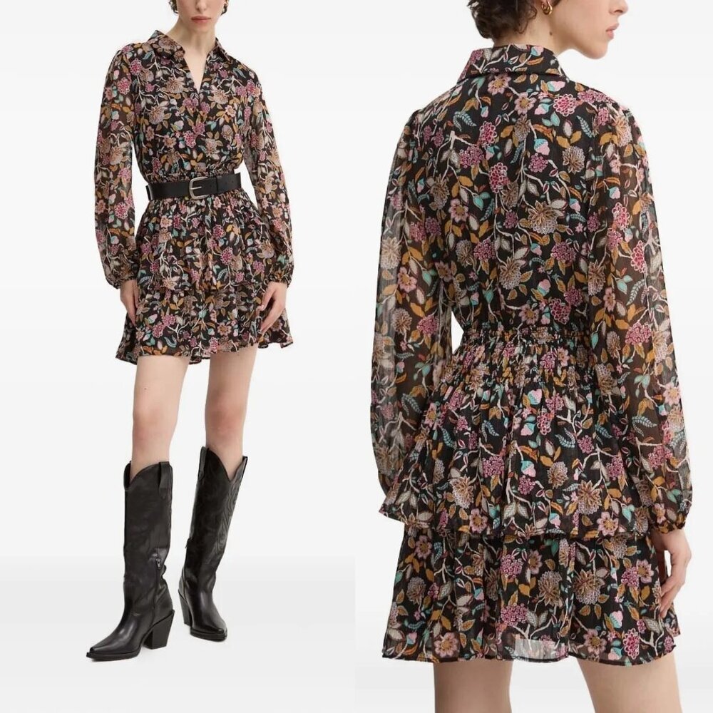 NWT New Desigual Floral print Long Sleeve Mini Dress Size M